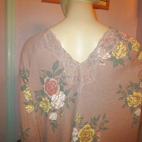 Torrid Waffle Knit Henley Top Size 1X Lace Thermal V-Neck Tunic Cottagecore Boho - Picture 8 of 11